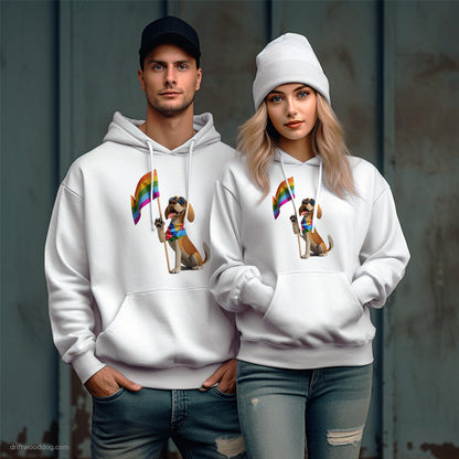 Beagle Holding LGBTQ+ Flag Hoodie – Unique Dog Hoodies for Pet Lovers Gift