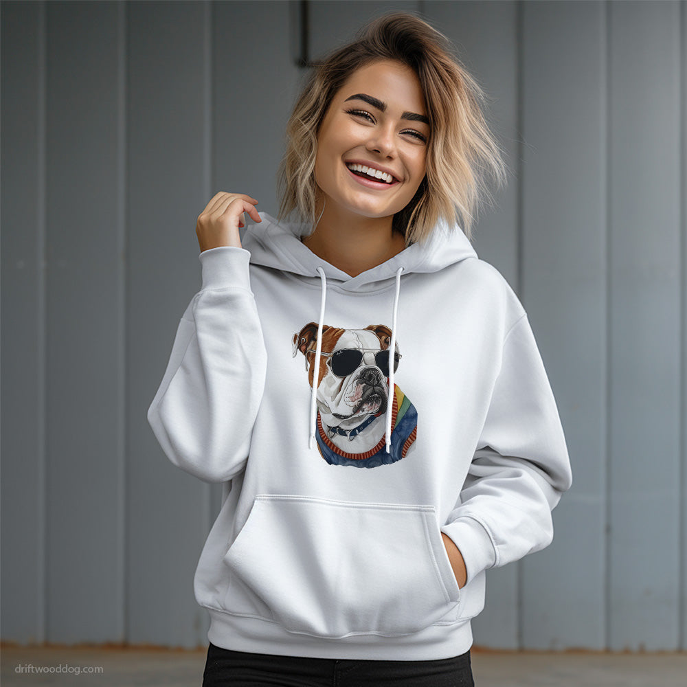 Bulldog Wearing Sunglasses Hoodie – Dog Graphic Hoodie for Women