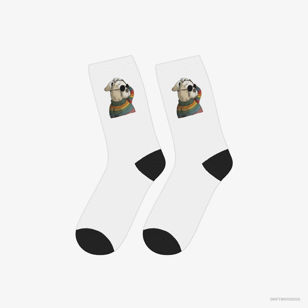 Bulldog Socks – Unisex White Socks Classic – Eager for Pride (on White Background)