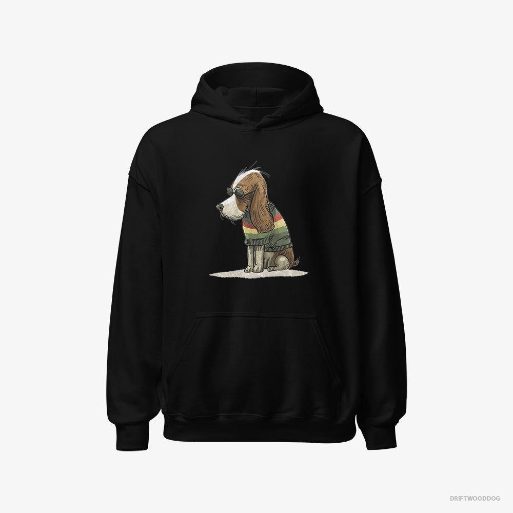 Cavalier King Charles Spaniel Hoodie – Men Black Hoodie Classic – Wearing Rainbow Outfit (on White Background)