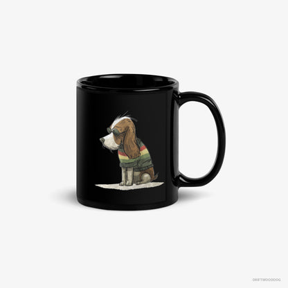 Cavalier King Charles Spaniel Mug – Unisex Black Mug Classic – Wearing Rainbow Outfit (on White Background)