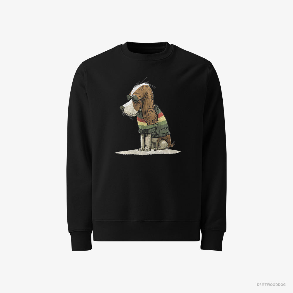 Cavalier King Charles Spaniel Sweatshirt – Men Black Sweatshirt Classic – Wearing Rainbow Outfit (on White Background)