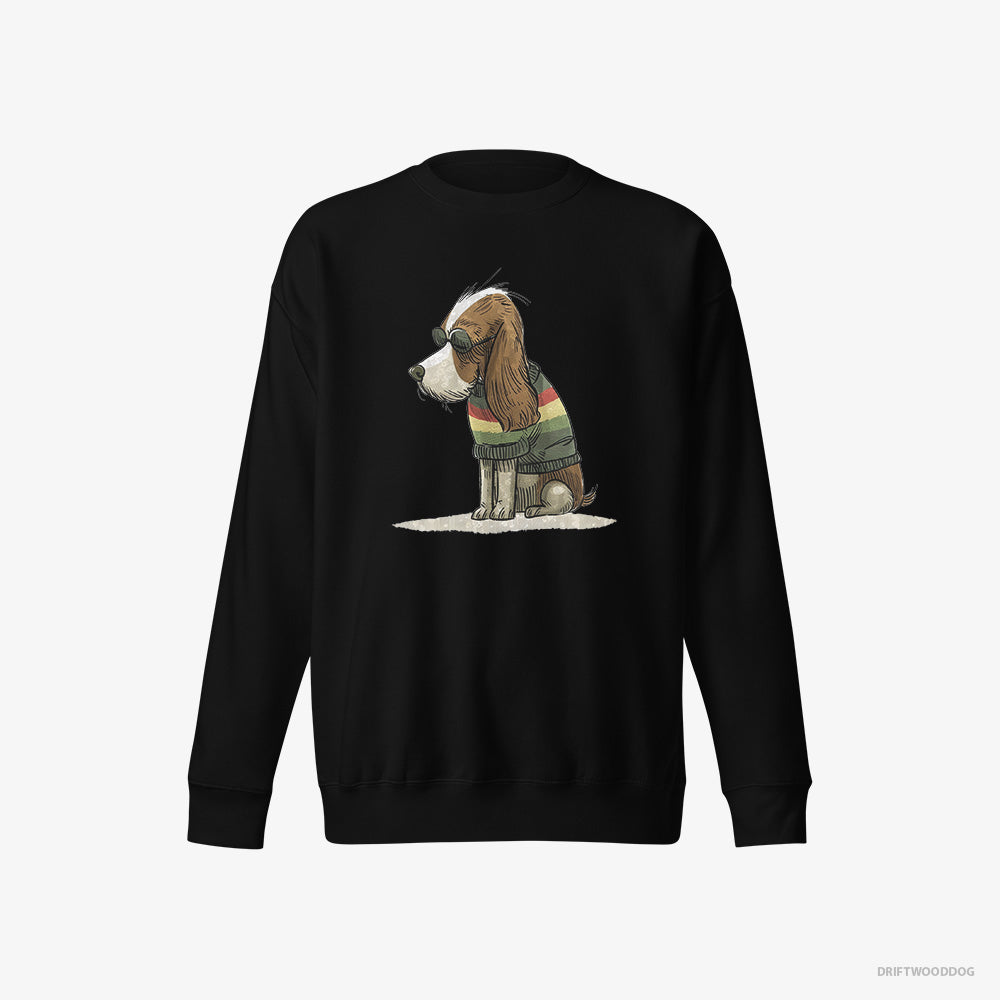 Cavalier King Charles Spaniel Sweatshirt – Men Black Sweatshirt Eco-Friendly – Wearing Rainbow Outfit (on White Background)