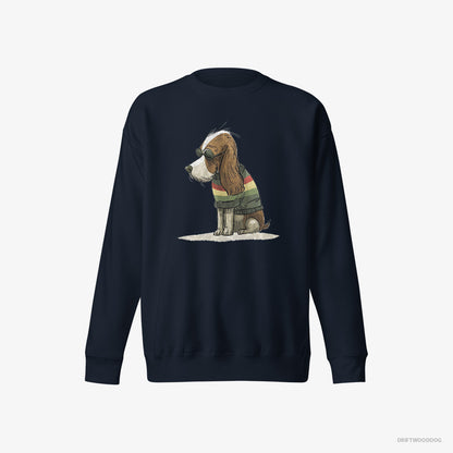 Cavalier King Charles Spaniel Wearing Rainbow Outfit Navy Sweatshirt