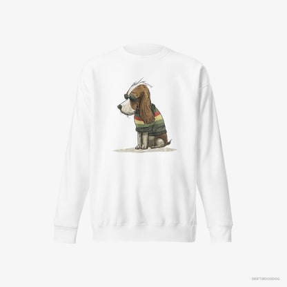 Cavalier King Charles Spaniel Wearing Rainbow Outfit White Sweatshirt