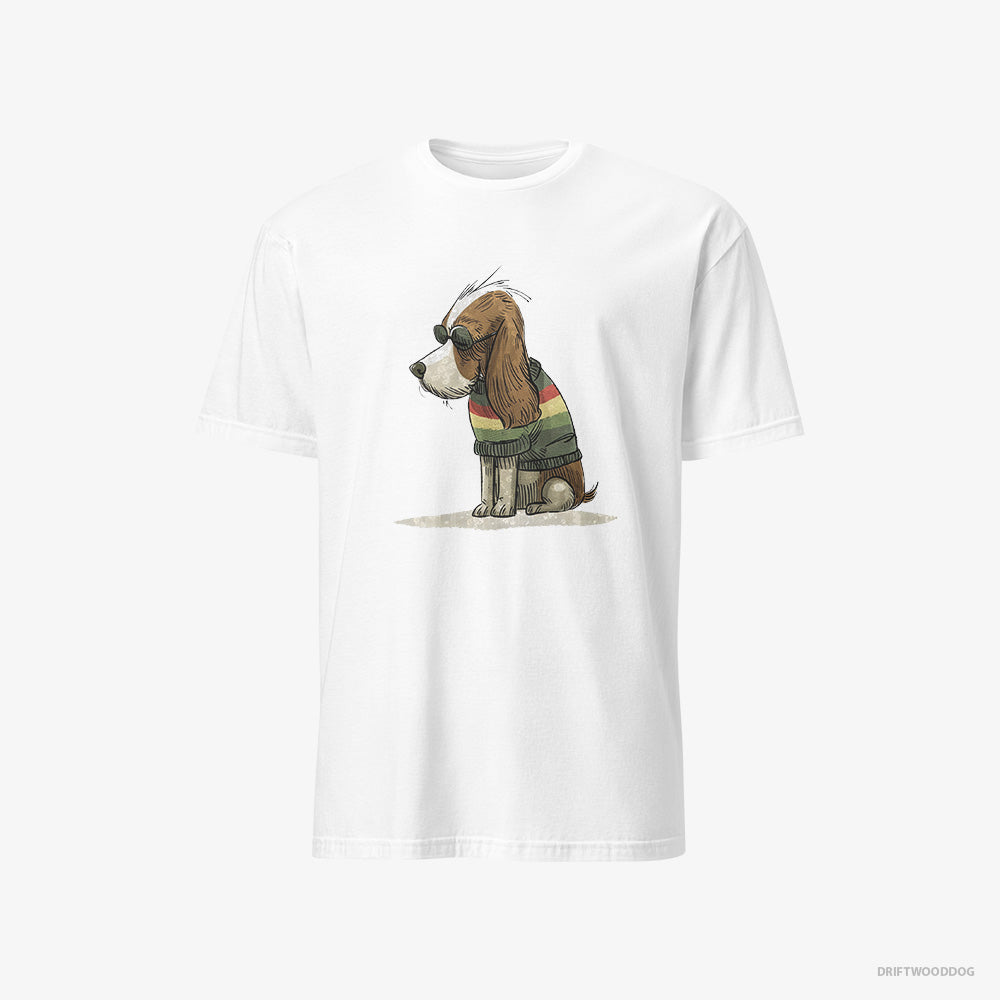 Cavalier King Charles Spaniel T-Shirt – Men White T-Shirt Classic – Wearing Rainbow Outfit (on White Background)