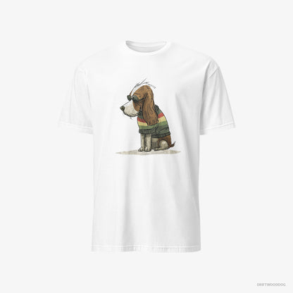 Cavalier King Charles Spaniel T-Shirt – Men White T-Shirt Classic – Wearing Rainbow Outfit (on White Background)