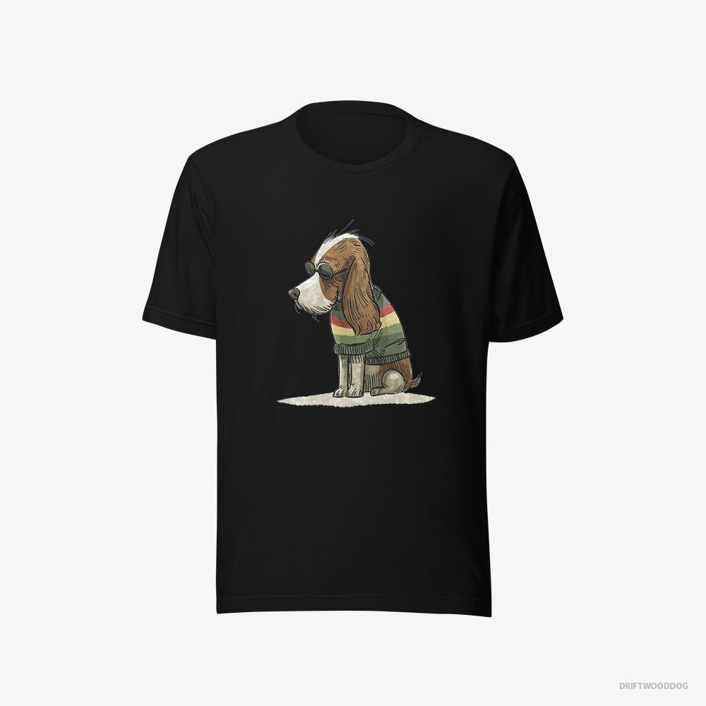 Cavalier King Charles Spaniel T-Shirt – Men Black T-Shirt Eco-Friendly – Wearing Rainbow Outfit (on White Background)