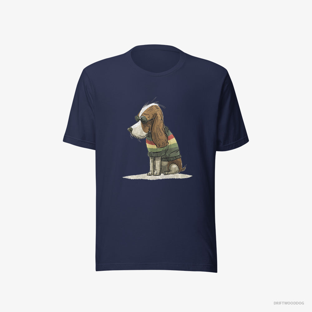 Cavalier King Charles Spaniel T-Shirt – Men Navy T-Shirt Eco-Friendly – Wearing Rainbow Outfit (on White Background)