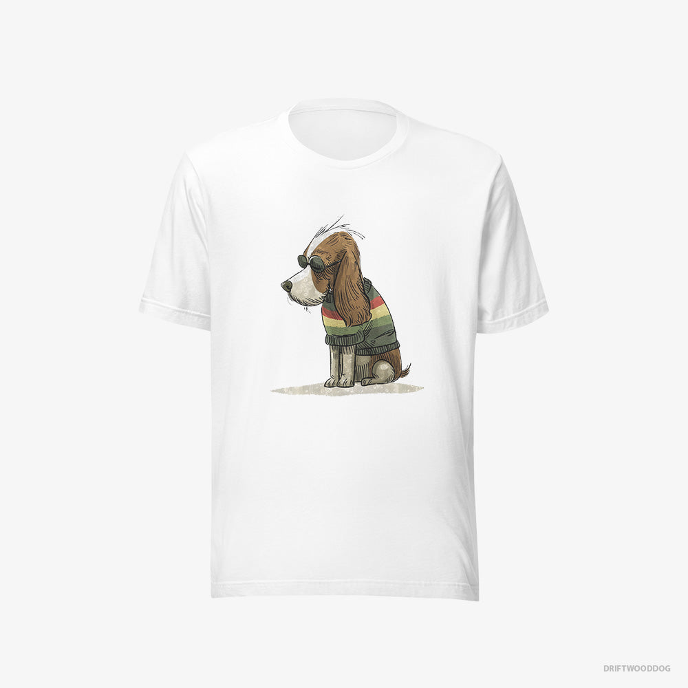 Cavalier King Charles Spaniel T-Shirt – Men White T-Shirt Eco-Friendly – Wearing Rainbow Outfit (on White Background)