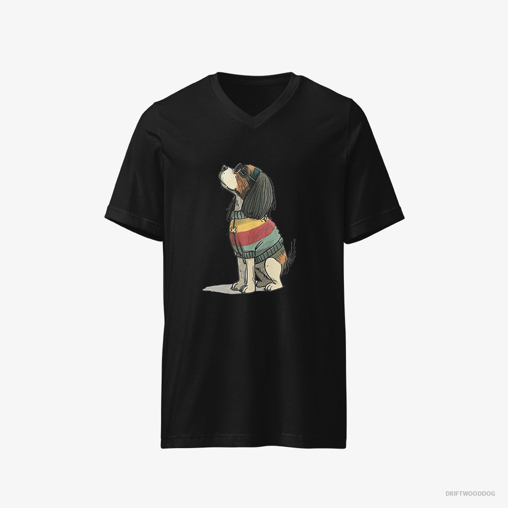 Cavalier King Charles Spaniel T-Shirt – Men Black T-Shirt V-Neck – Excited for Pride (on White Background)