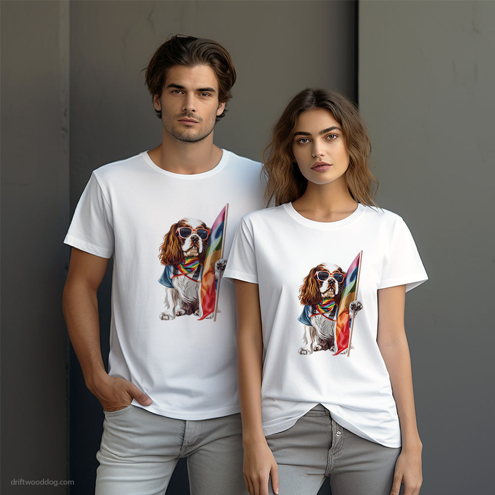 Cavalier King Charles Spaniel Holding LGBTQ+ Flag T-Shirt – Dog-Themed Gifts for Dog Lovers