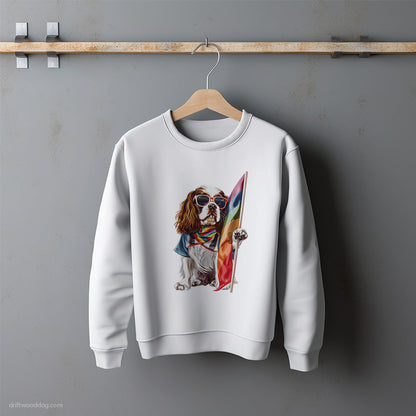 Cavalier King Charles Spaniel Holding LGBTQ+ Flag Sweatshirt – Unisex Sweatshirt for Dog Lovers