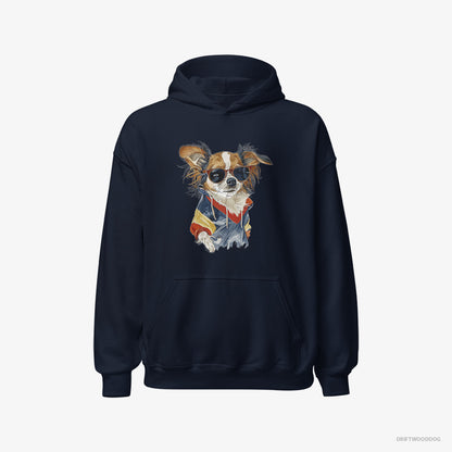 Chihuahua Wearing Rainbow Outfit Navy Hoodie