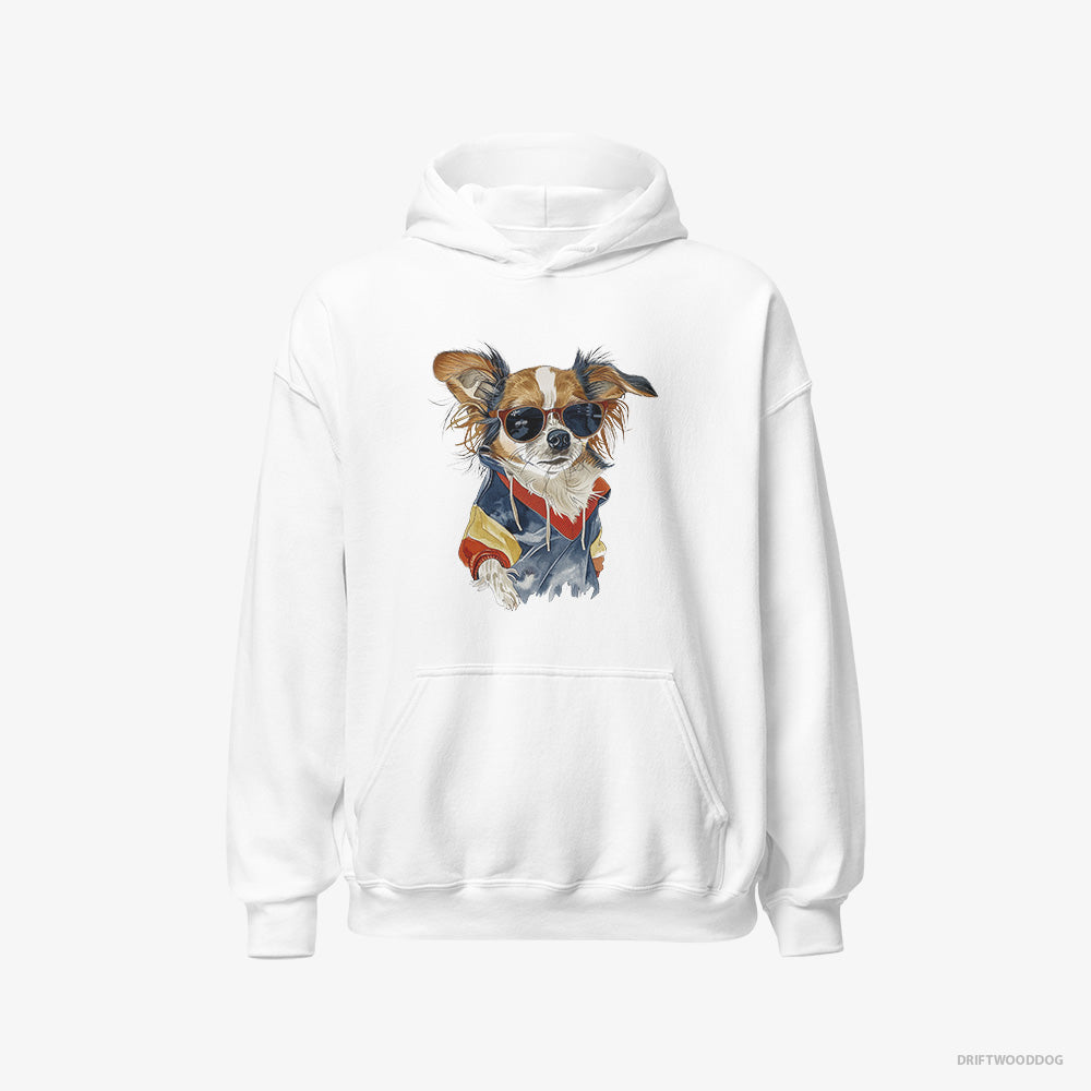 Chihuahua Hoodie – Women White Hoodie Classic – Wearing Rainbow Outfit (on White Background)