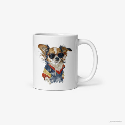 Chihuahua Wearing Rainbow Outfit White Mug