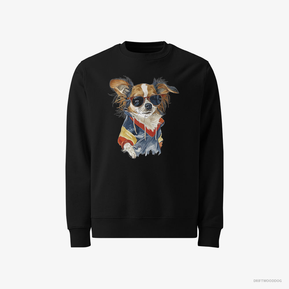 Chihuahua Sweatshirt – Men Black Sweatshirt Classic – Wearing Rainbow Outfit (on White Background)