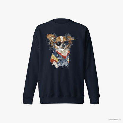 Chihuahua Wearing Rainbow Outfit Navy Sweatshirt