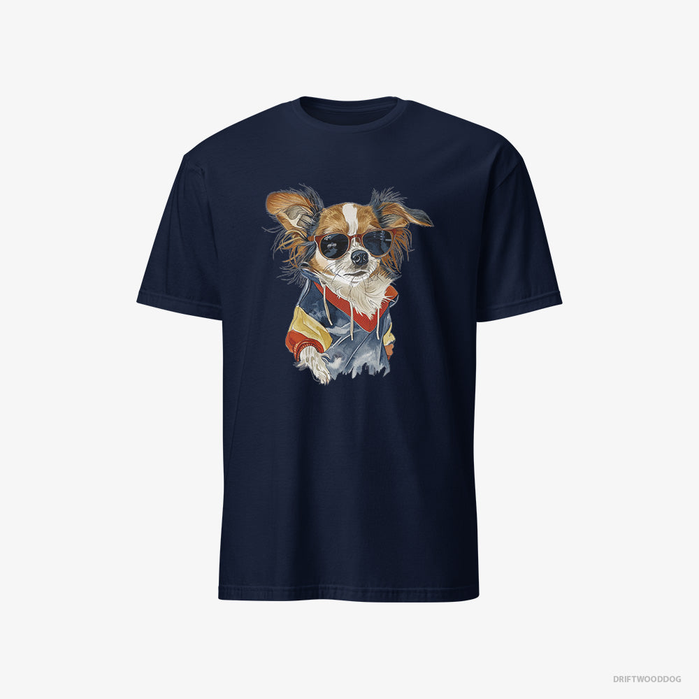 Chihuahua T-Shirt – Men Navy T-Shirt Classic – Wearing Rainbow Outfit (on White Background)