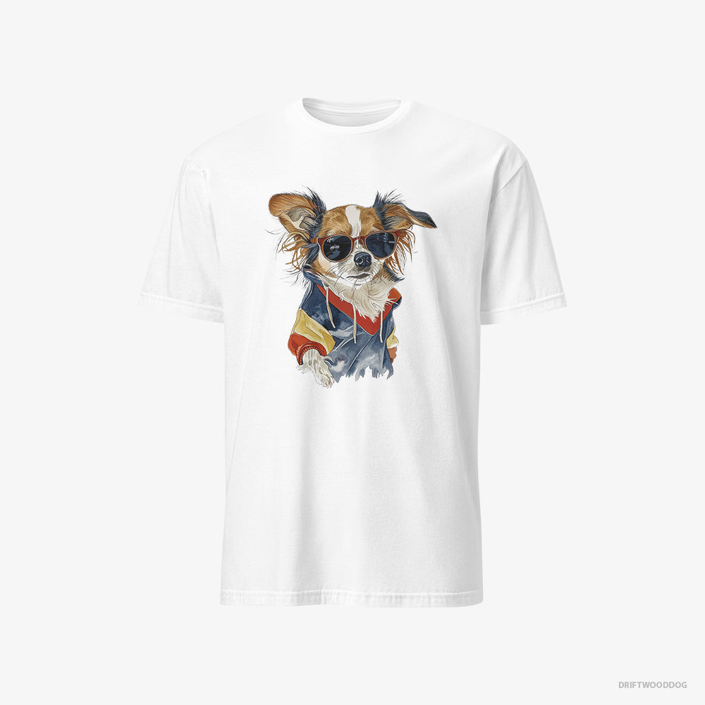 Chihuahua T-Shirt – Men White T-Shirt Classic – Wearing Rainbow Outfit (on White Background)