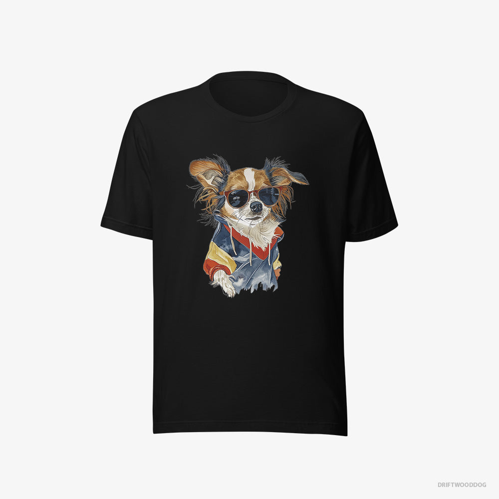 Chihuahua T-Shirt – Men Black T-Shirt Eco-Friendly – Wearing Rainbow Outfit (on White Background)