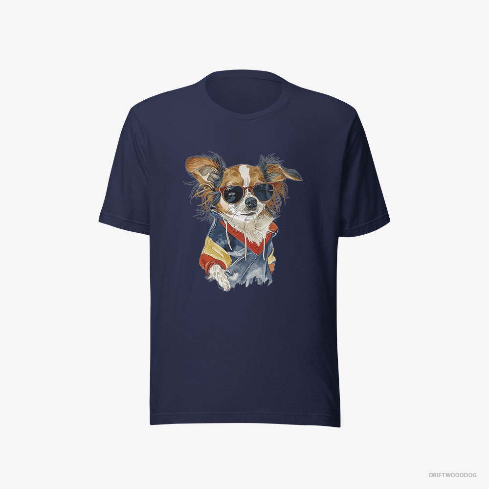 Chihuahua T-Shirt – Men Navy T-Shirt Eco-Friendly – Wearing Rainbow Outfit (on White Background)