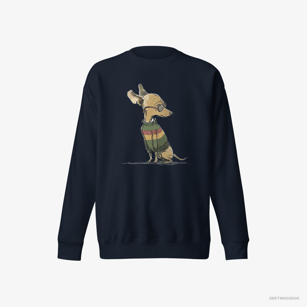 Chihuahua Sweatshirt – Women Navy Sweatshirt Eco-Friendly – All Set for Pride (on White Background)