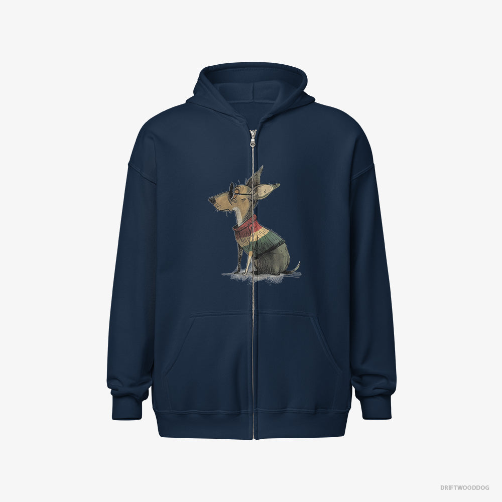 Chihuahua Hoodie – Men Navy Hoodie Full-Zip – Wearing Rainbow Outfit (on White Background)