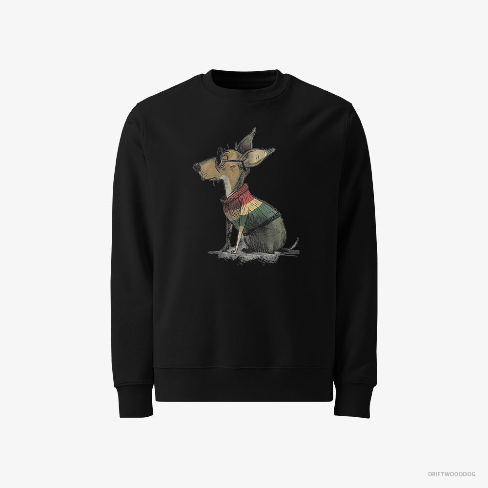 Chihuahua Sweatshirt – Men Black Sweatshirt Classic – Wearing Rainbow Outfit (on White Background)