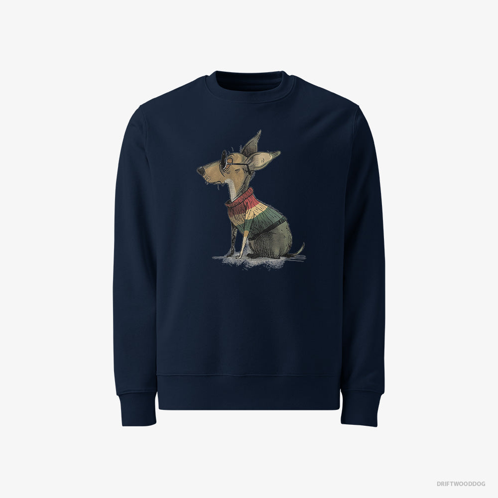 Chihuahua Sweatshirt – Men Navy Sweatshirt Classic – Wearing Rainbow Outfit (on White Background)