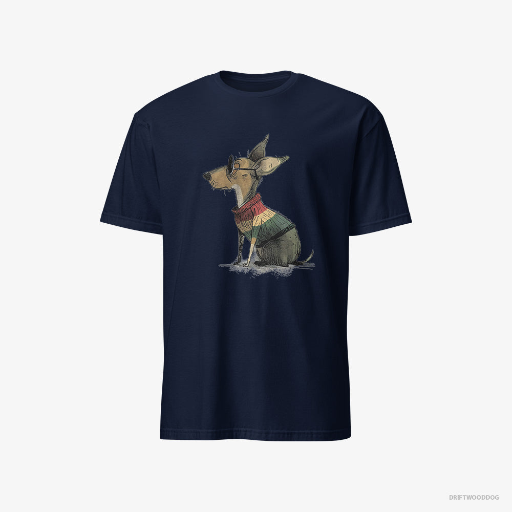 Chihuahua T-Shirt – Men Navy T-Shirt Classic – Wearing Rainbow Outfit (on White Background)