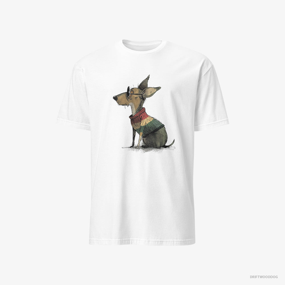 Chihuahua T-Shirt – Men White T-Shirt Classic – Wearing Rainbow Outfit (on White Background)