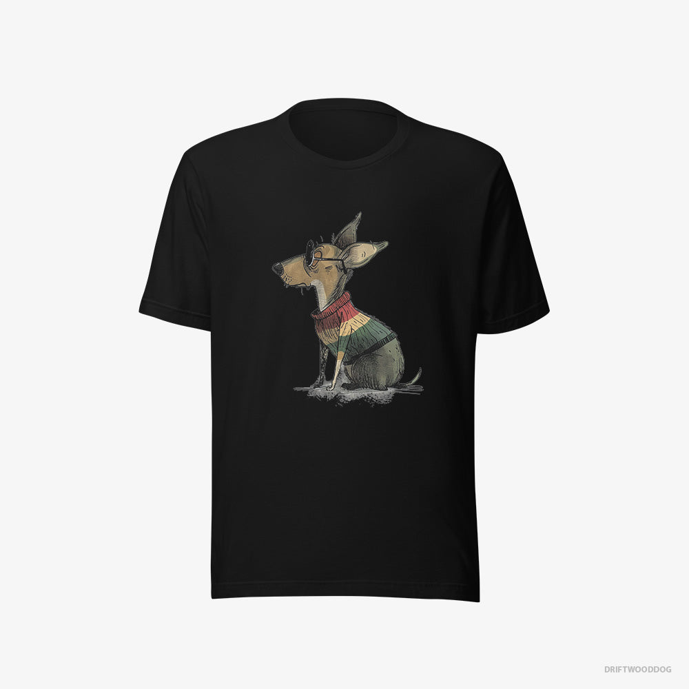 Chihuahua T-Shirt – Men Black T-Shirt Eco-Friendly – Wearing Rainbow Outfit (on White Background)