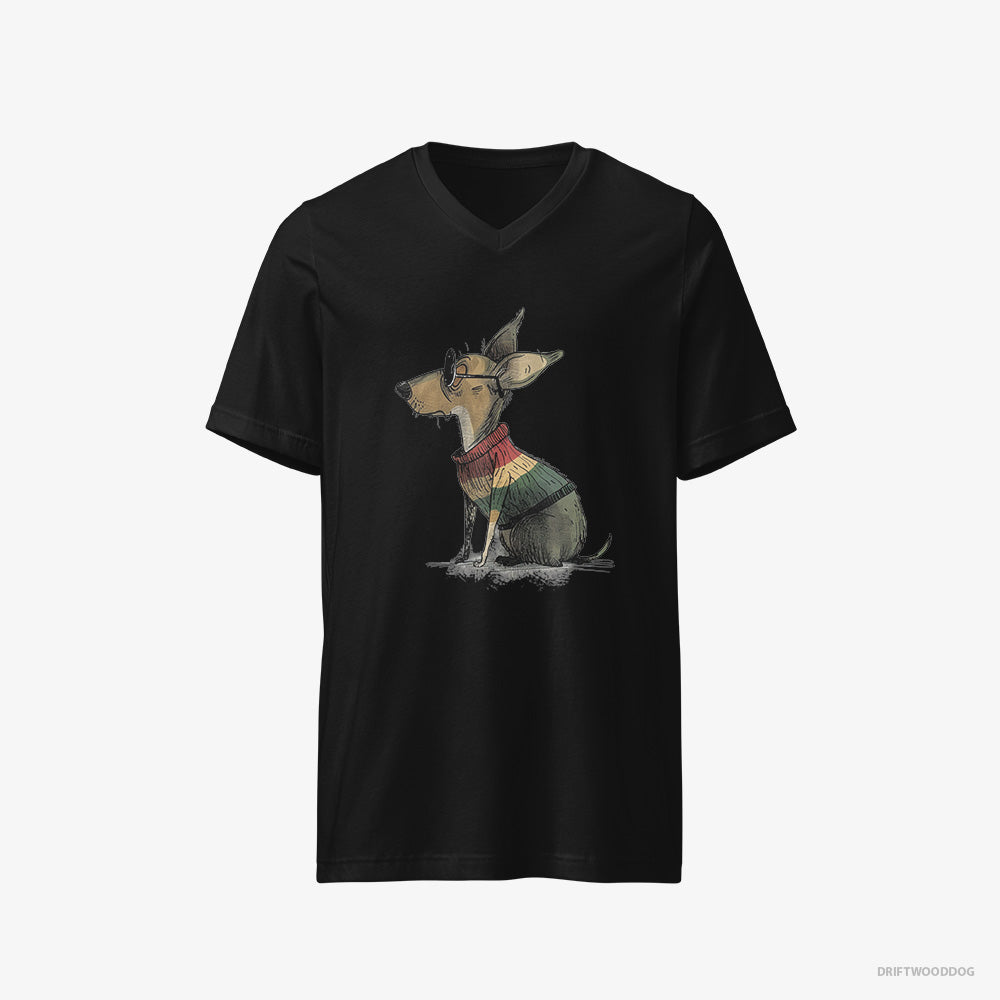 Chihuahua T-Shirt – Men Black T-Shirt V-Neck – Wearing Rainbow Outfit (on White Background)