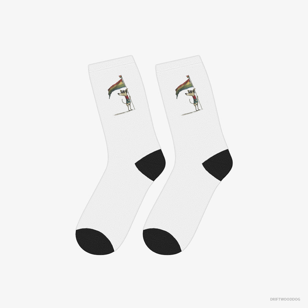 Chihuahua Holding Pride Flag – Socks White – Classic