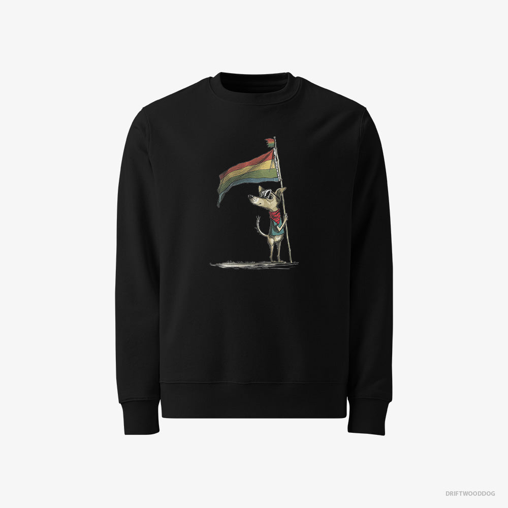 Chihuahua Sweatshirt – Men Black Sweatshirt Classic – Holding Pride Flag (on White Background)