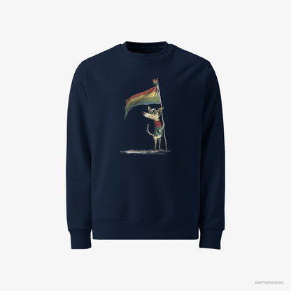 Chihuahua Sweatshirt – Men Navy Sweatshirt Classic – Holding Pride Flag (on White Background)