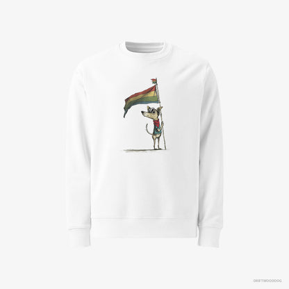 Chihuahua Holding Pride Flag White Sweatshirt