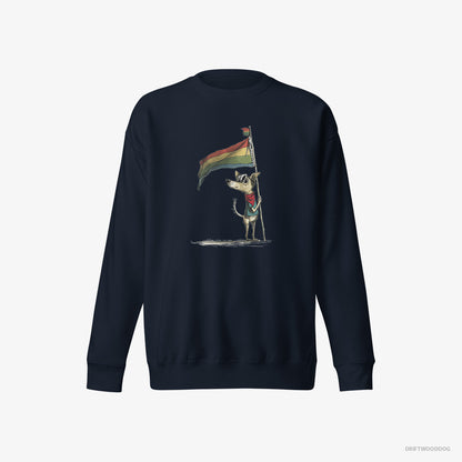 Chihuahua Sweatshirt – Men Navy Sweatshirt Eco-Friendly – Holding Pride Flag (on White Background)