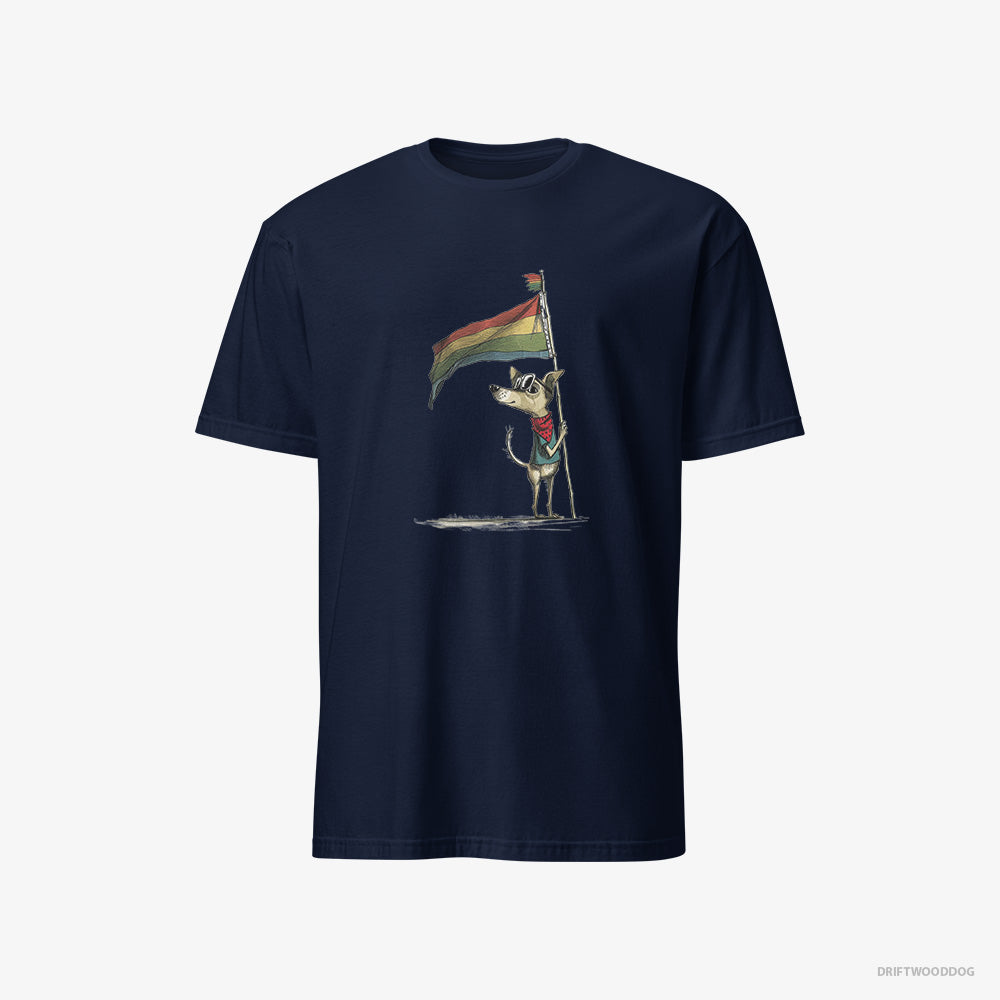 Chihuahua T-Shirt – Men Navy T-Shirt Classic – Holding Pride Flag (on White Background)