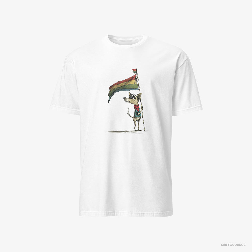 Chihuahua T-Shirt – Men White T-Shirt Classic – Holding Pride Flag (on White Background)