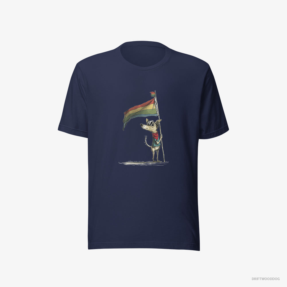 Chihuahua T-Shirt – Women Navy T-Shirt Eco-Friendly – Holding Pride Flag (on White Background)