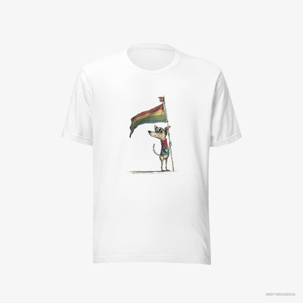 Chihuahua T-Shirt – Men White T-Shirt Eco-Friendly – Holding Pride Flag (on White Background)