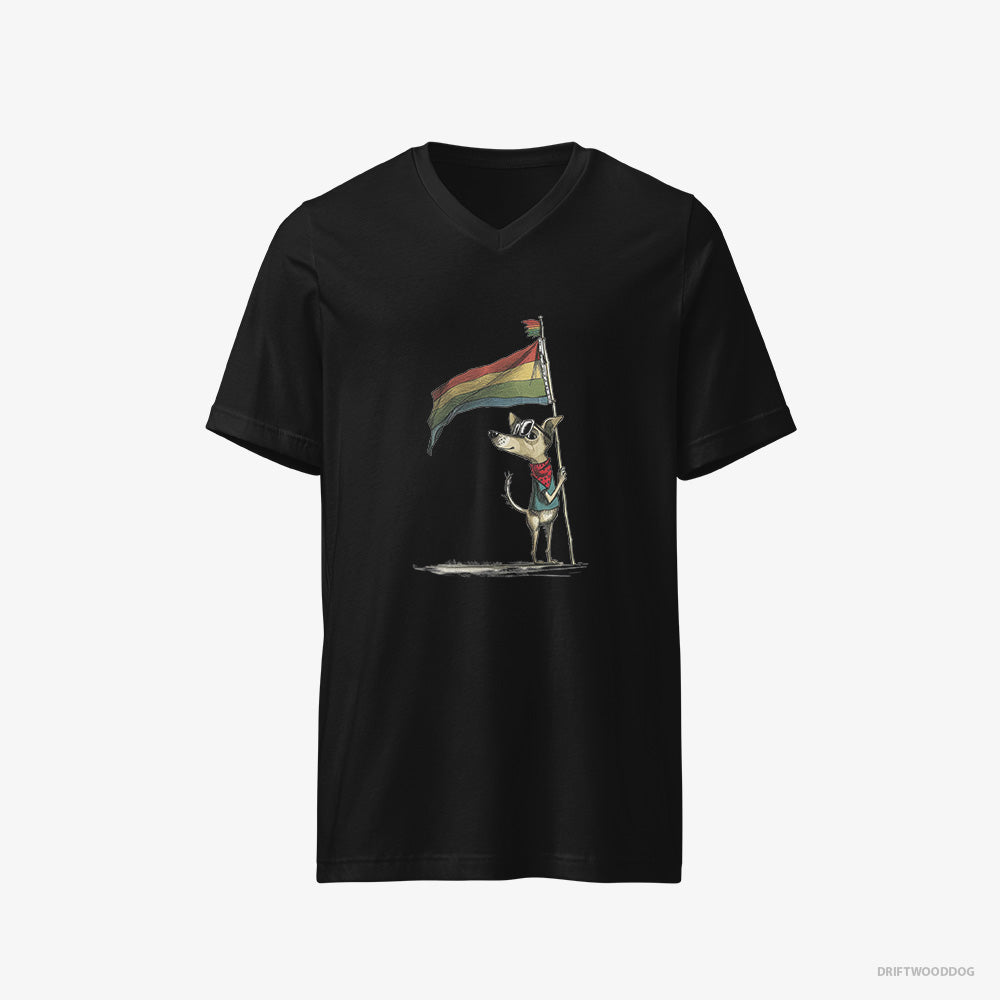 Chihuahua Holding Pride Flag – Men's T-Shirt Black V-Neck – V-Neck