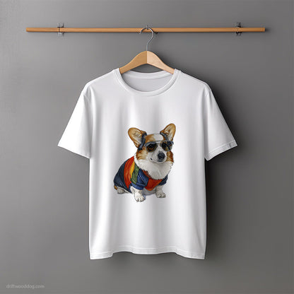 Corgi Dressed in Rainbow Attire T-Shirt – Unisex Tee for Dog Lovers