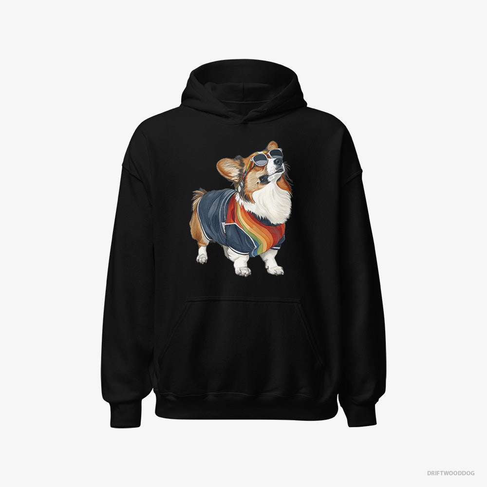 Corgi Hoodie – Men Black Hoodie Classic – Sporting Rainbow Clothing (on White Background)