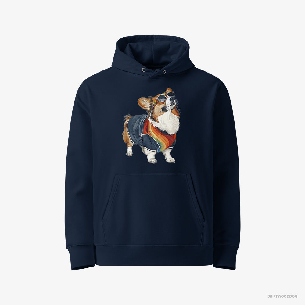 Corgi Hoodie – Men Navy Hoodie Eco-Friendly – Sporting Rainbow Clothing (on White Background)