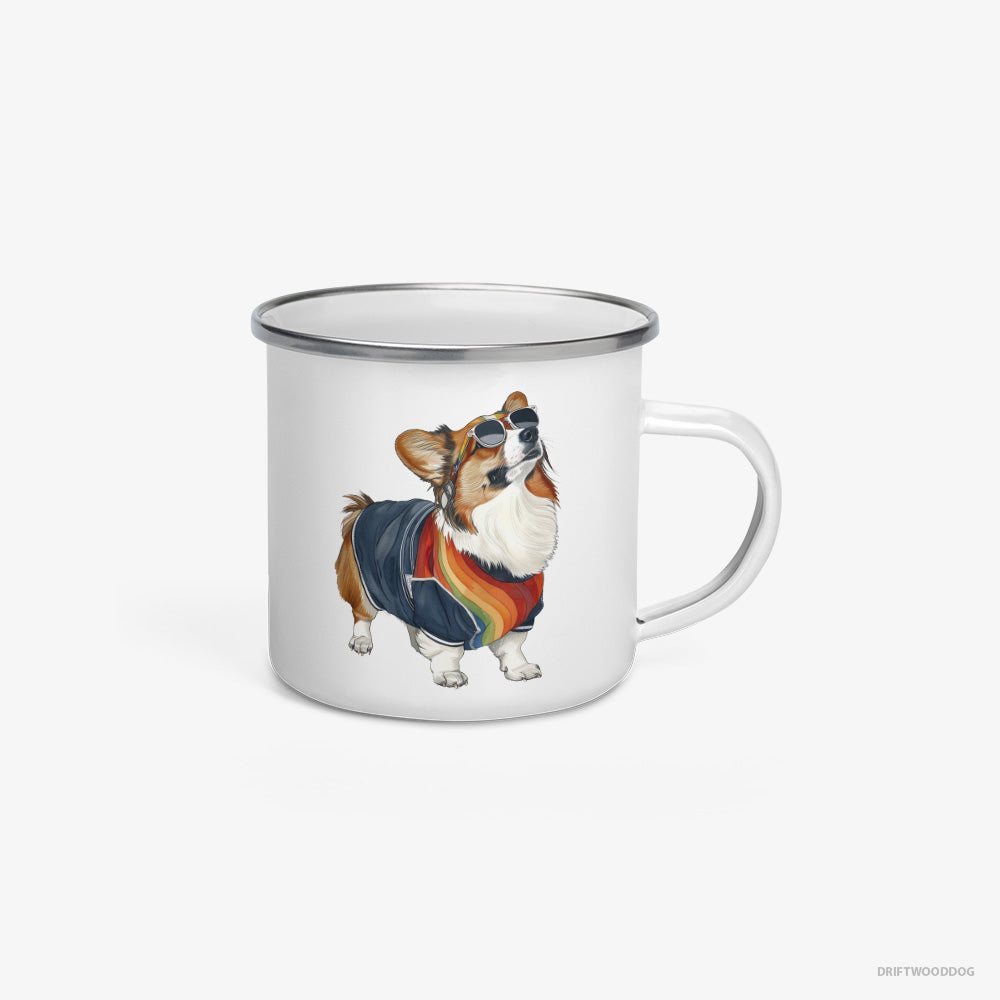 Corgi Sporting Rainbow Clothing Enamel Mug