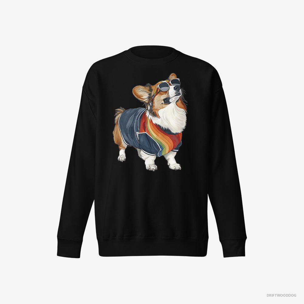 Corgi Sweatshirt – Women Black Sweatshirt Eco-Friendly – Sporting Rainbow Clothing (on White Background)