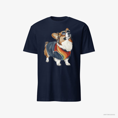 Corgi T-Shirt – Men Navy T-Shirt Classic – Sporting Rainbow Clothing (on White Background)